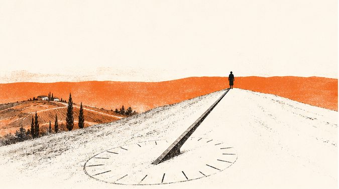 A figure on a path that forms the hand of a hillside sundial